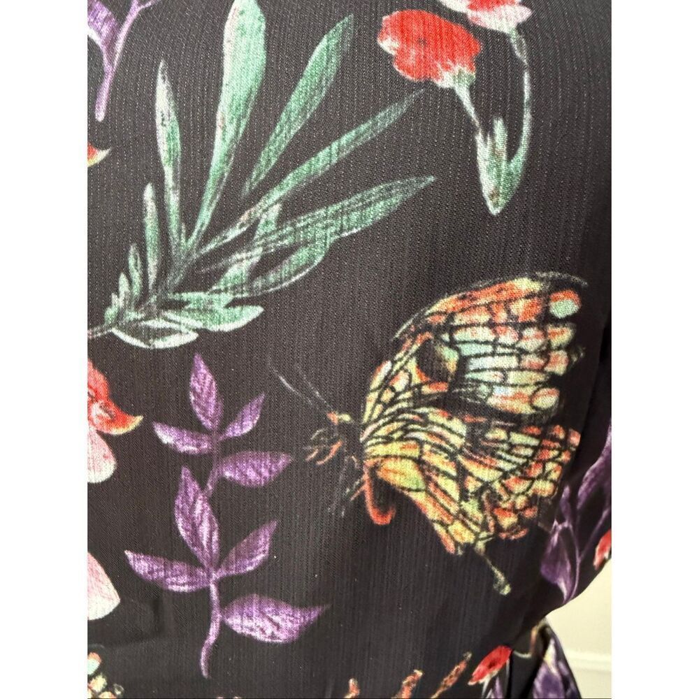 G•W•E Midi Floral Butterfly Chiffon Short Sleeve Dress L - Picture 2 of 9